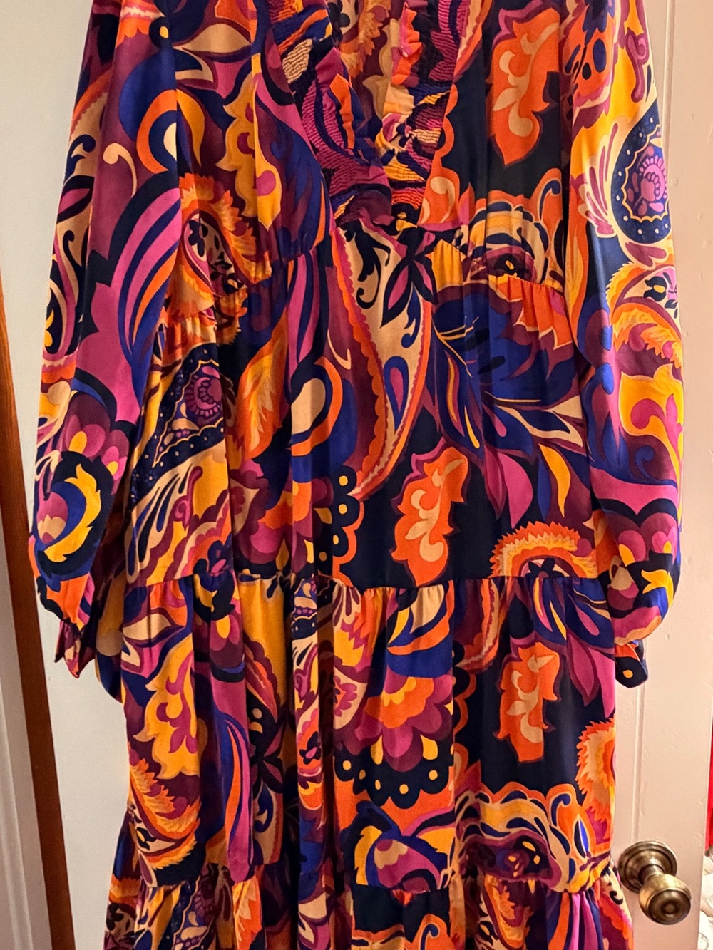 Easel Vibrant Paisley Multicolor Maxi Dress - Pink, Orange, Navy